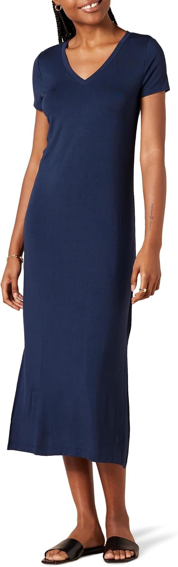 Navy Blue V-Neck Midi Dress image 2